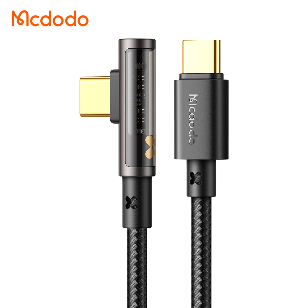 CA-3401 100W Type-C to Type-C 90 Degree Transparent Data Cable 1.8m