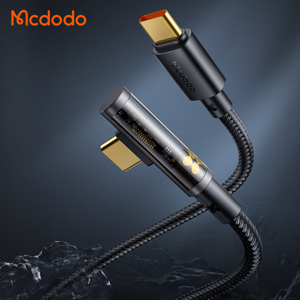 CA-3401 100W Type-C to Type-C 90 Degree Transparent Data Cable 1.8m