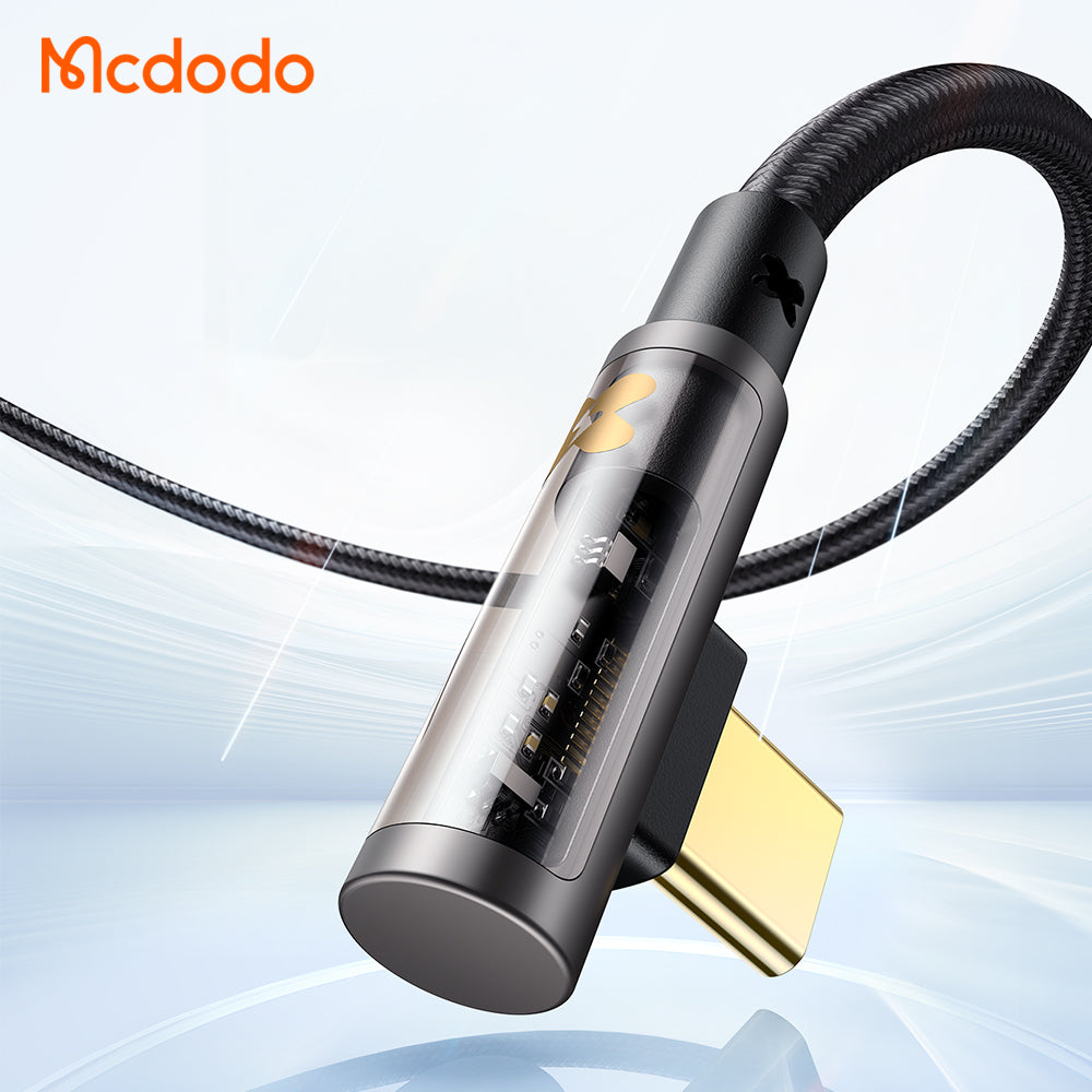 CA-3401 100W Type-C to Type-C 90 Degree Transparent Data Cable 1.8m