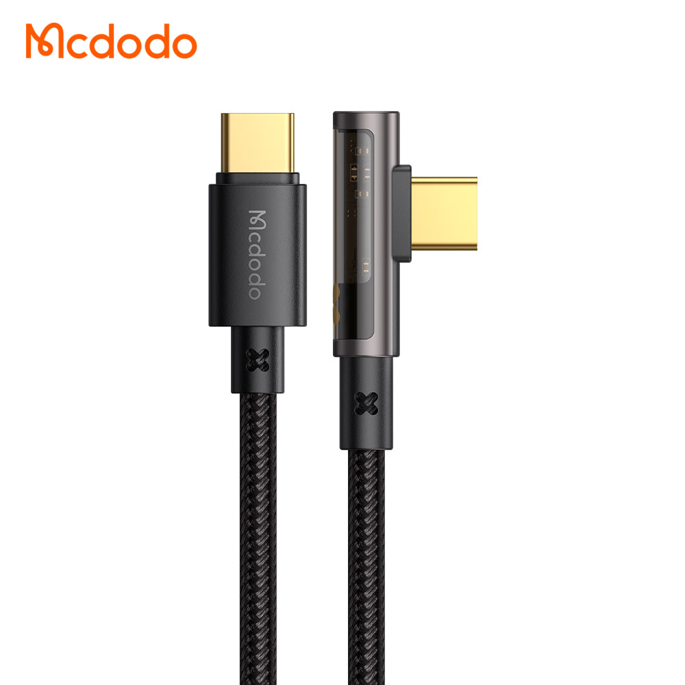 CA-3401 100W Type-C to Type-C 90 Degree Transparent Data Cable 1.8m