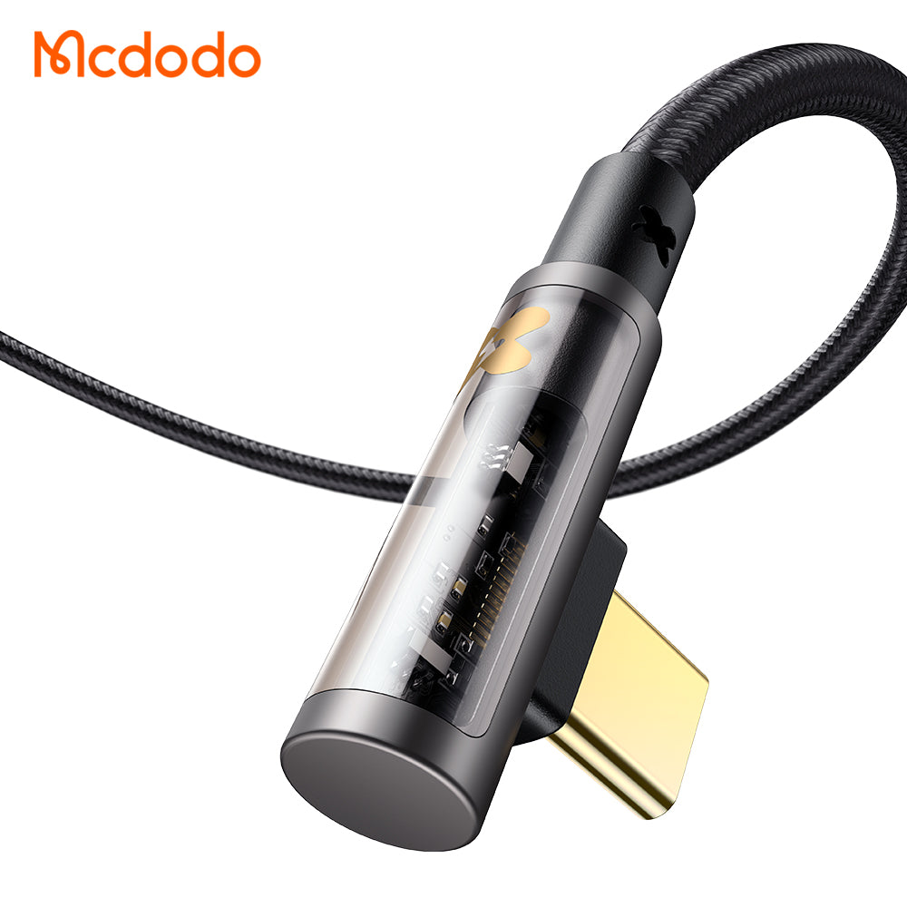 CA-3401 100W Type-C to Type-C 90 Degree Transparent Data Cable 1.8m