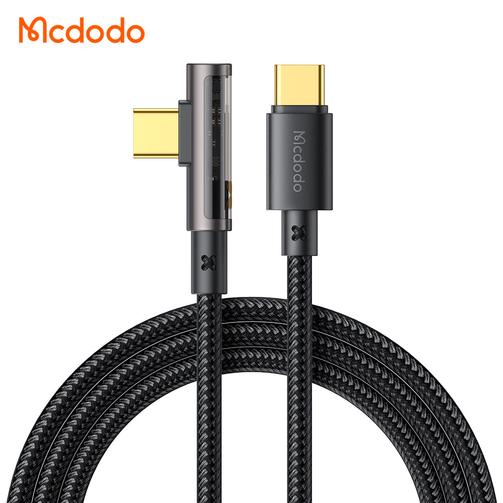 CA-3401 100W Type-C to Type-C 90 Degree Transparent Data Cable 1.8m