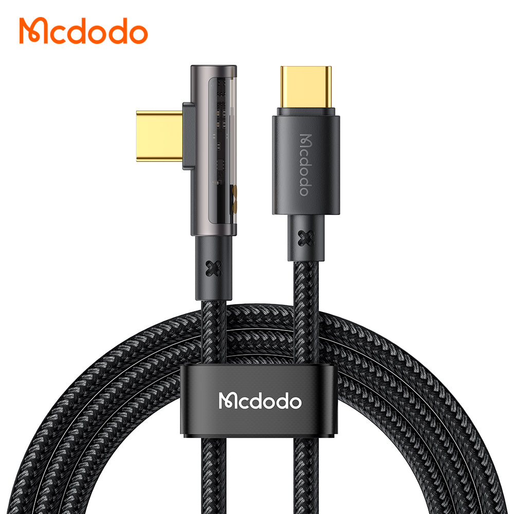 CA-3401 100W Type-C to Type-C 90 Degree Transparent Data Cable 1.8m