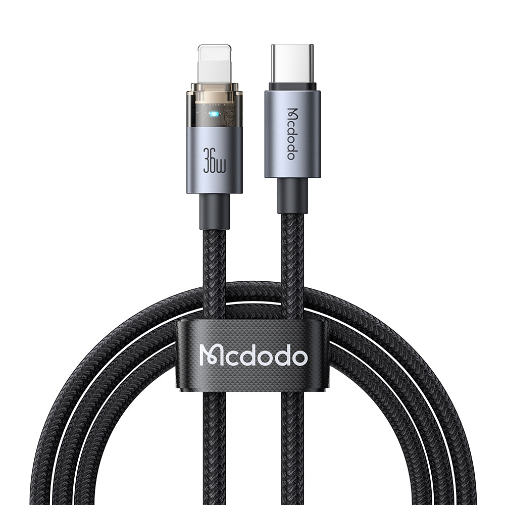 CA-6940 36W USB-C to Lightning Transparent Cable with Charging Light 1.2m