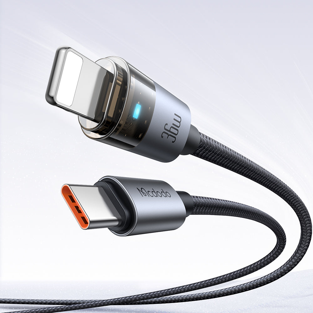 CA-6940 36W USB-C to Lightning Transparent Cable with Charging Light 1.2m