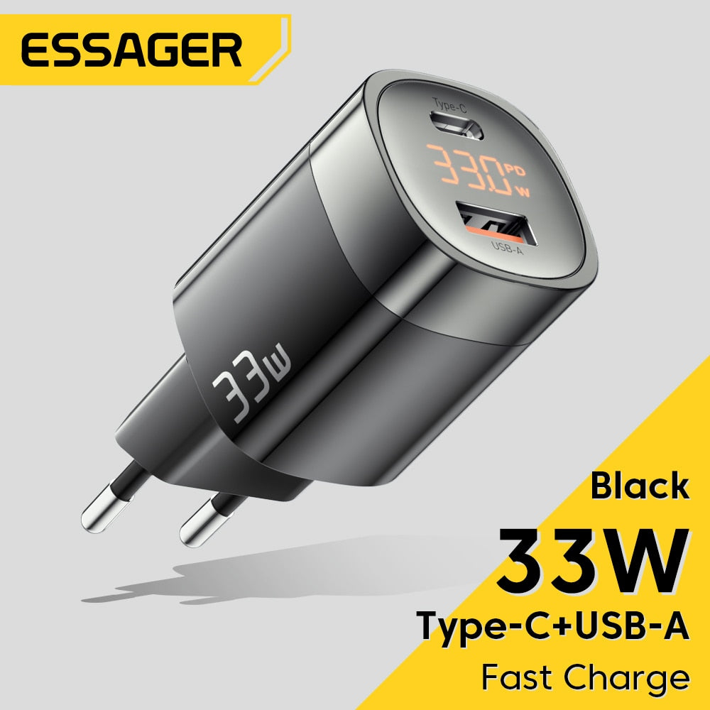 Carregador GaN 33W USB C (PD) + USB A ESSAGER